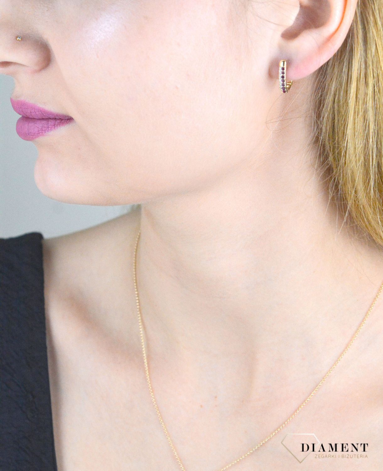 Złote kolczyki damskie 375 z czerwonymi cyrkoniami KL 8860A 375.jpg